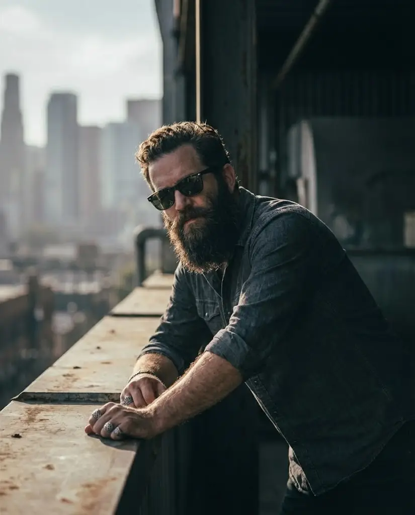 10. Urban Rooftop Shadowed Cinematic Portrait