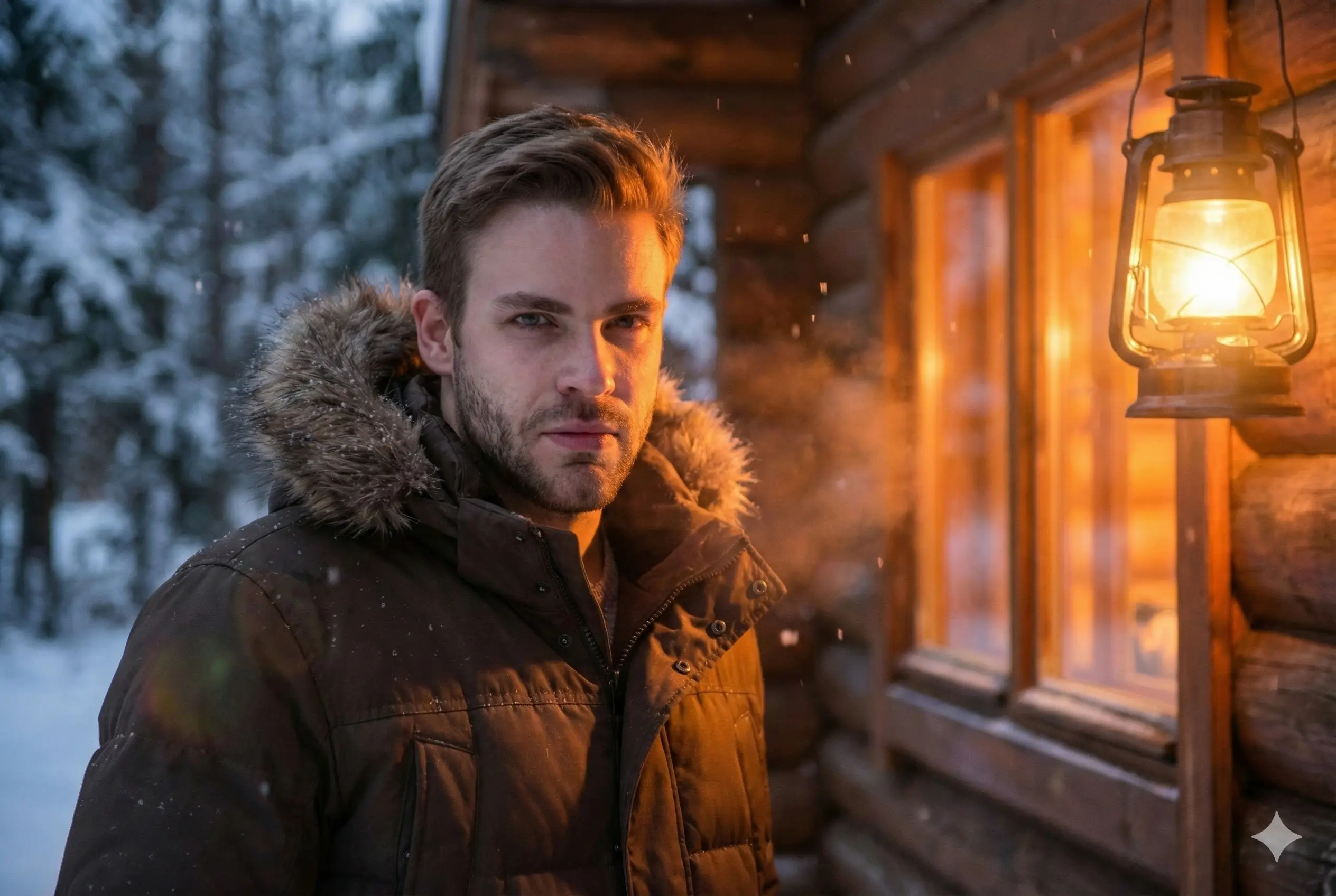 2. Winter Cabin Glow Portrait