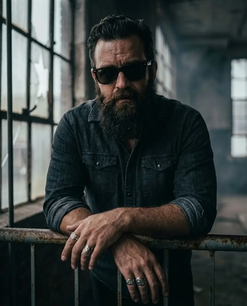 2. Industrial Railing Close-Up Cinematic Portrait