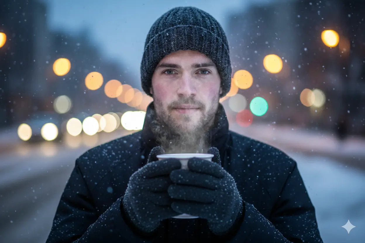 7. Cozy Coffee in Winter Portrait